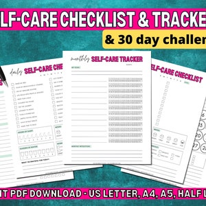 Self Care Checklist + Tracker | Mental Health Worksheet | Daily Self-Care Journal | Self Care Planner | Mood Tracker | Mindfulness