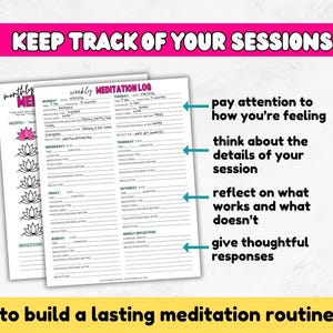 Meditation Tracker Printable | Daily Meditation Journal | Meditating Log | Meditate + Mindfulness | Stress Relief | Chakras | Mantra Tools image 2