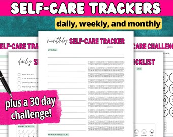 Lista de verificación y seguimiento de autocuidado / Diario de autocuidado diario / Planificador de seguimiento de hábitos y estado de ánimo / Planificador de autocuidado / Bienestar de salud mental