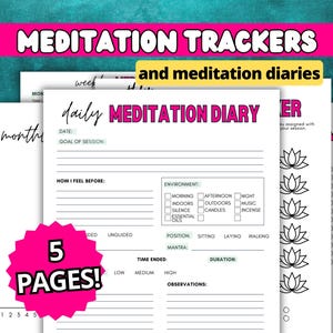 Rastreador de meditación imprimible / Diario de meditación / Registro de meditación / Meditación y atención plena / Alivio del estrés / Chakras / Herramientas de mantras