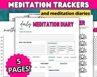 Meditation Tracker Printable | Daily Meditation Journal | Meditating Log | Meditate + Mindfulness | Stress Relief | Chakras | Mantra Tools