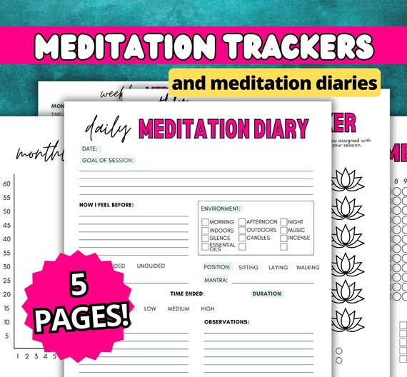 Meditation Tracker Printable | Daily Meditation Journal | Meditating Log | Meditate + Mindfulness | Stress Relief | Chakras | Mantra Tools