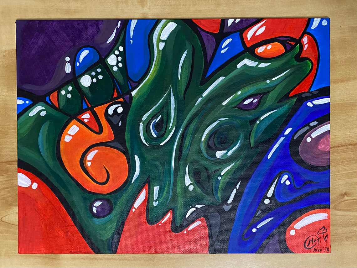 Acrylic Painting Abstract Jewel tones red green blue Etsy