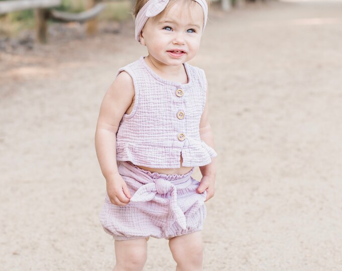 Muslin Baby Girl Top and Bloomers Ans Headband Toddler Clothes 100