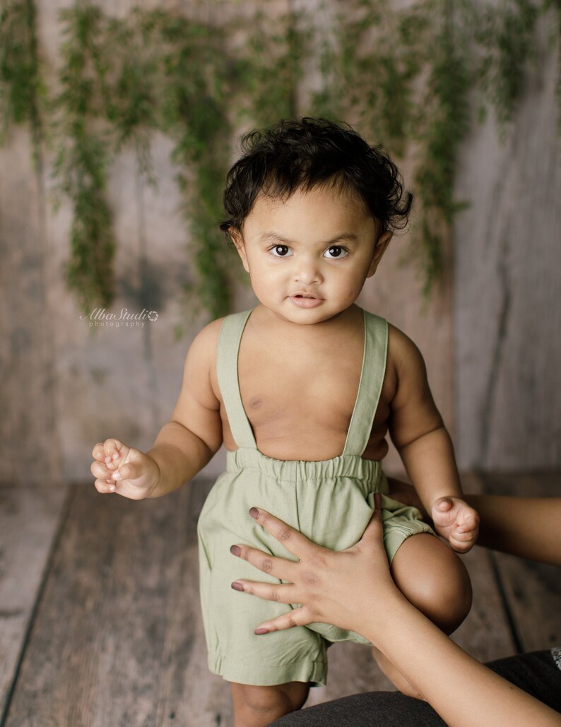 Linen Baby Boy Shorties With Suspenders and Cap 1218 Months Etsy