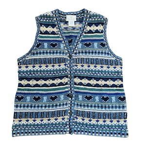 Vintage Hand Knit Sweater Vest Susan Bristol Wool Striped Fair Isle Small Grandma Sweater