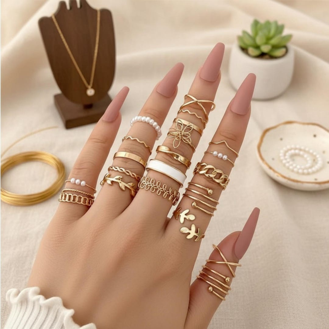 Simple Boho Ring Set of 22 Gold Boho Rings | Stackable Gold Rings | Minimalist Fashion ...