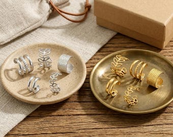 Set of 5 Non-Piercing Ear Cuffs • Gold or Silver • Leaf Cuff, Wide Band, Triple Ring • Boho Cartilage Jewelry • Gift for Women