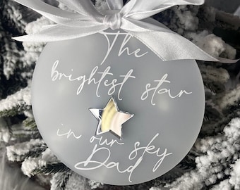 Christmas in Memory bauble, brightest star, remembrance tree decoration, dad, mum, nan, grandad, ornament for Xmas tree angel wings, star