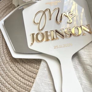 Large handheld Bridal mirror, bride to be, wedding gift, bridal gift mirror, Mrs to be, bridal makeup, bride, Miss to Mrs, preparing