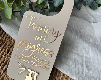 Spray Tan In Session Sign: Acrylic Salon Door Hanger
