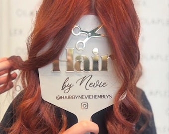 Hairdresser photo prop mirror , hair stylist gift, hair pictures, hair by, extensions by, salon decor, beauty room, face shield prop,
