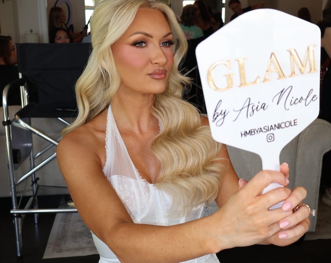 Makeup artist glam handheld mirror, personalised mirror, Mua gift, beauty accessories, makeup photo prop, salon decor, Beauty salon