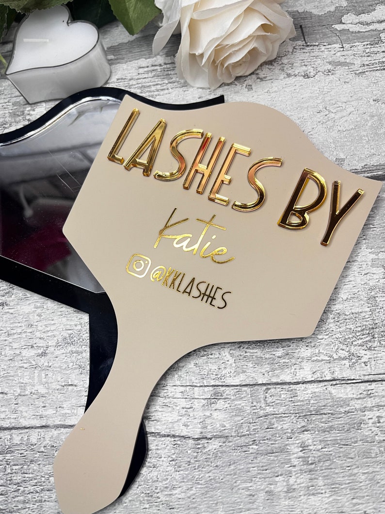 Eyelash technician prop handheld mirror, Lash face paddle gift, lash room decor, salon decor, handheld mirror, personalised gift, lash prop image 1