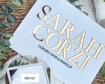 XL personalised handheld mirror, MUA gift, bridal makeup, makeup logo, business logo, salon decor, makeup artist gift, PMU,