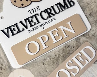 Cookie or Cake shed, hut, open and closed sign. Bakery sign, baker gift acrylic signage custom made, cake business