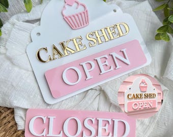Cake shed, hut, open and closed sign. Bakery sign, baker gift acrylic signage custom made