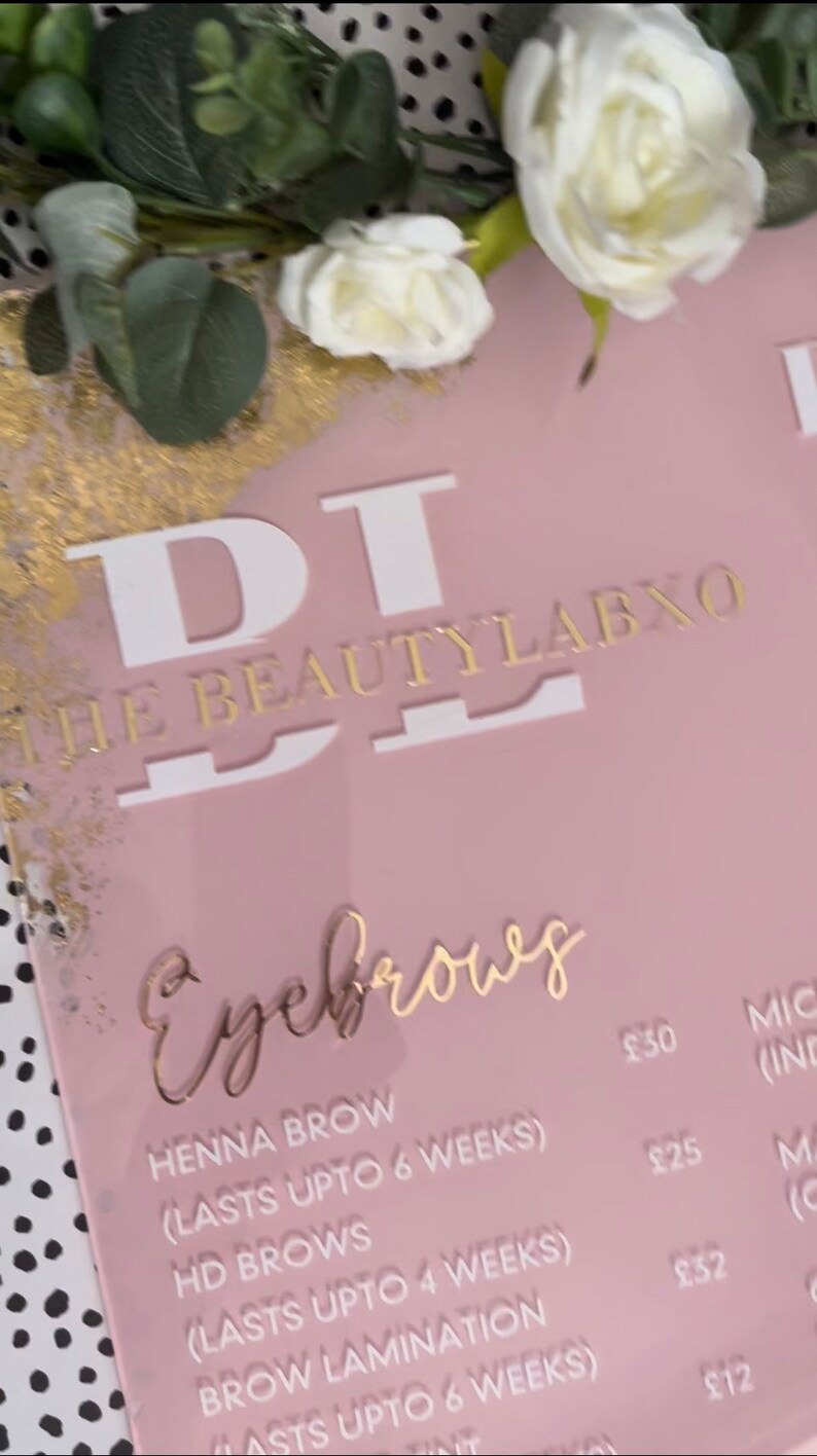 Large A2 Acrylic Price List Sign for Salon Beauty Studio Etsy