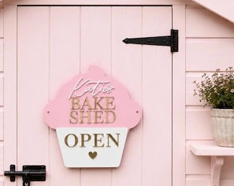 Cake shed, hut, open and closed sign. Bakery sign, baker gift acrylic signage custom made