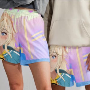Harajuku Blonde Anime Girl Shorts, Cute Aesthetic Gym Shorts, Fantasy City Cute Night, Kawaii Anime Lover Shorts