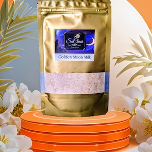 GOLDEN MOON MILK | spiced ashwagandha sleep tea | ayurvedic relaxation blend | herbal nighttime latte | helps reduce anxiety & stress