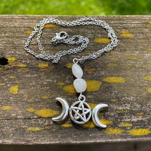 Kristall Dreifach Mond Halskette - Silber Dreifach Mond Halskette - Dreifach Mond Halskette - Hexe Halskette - Wicca Halskette