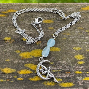 Moon Fairy Necklace - Fairy Charm Necklace - Fairy Crystal Necklace - Crystal Moon Fairy Necklace - Moon Fairy Charm Necklace