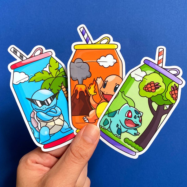 Soda Gen 1 Kanto Starter Stickers - Bulbasaur, Charmander, Squirtle
