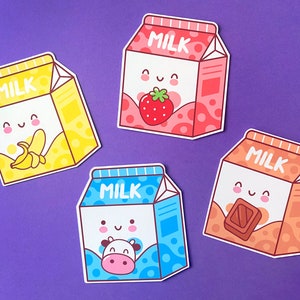 Cute Milk Carton Sticker Pack / Banana / Strawberry / Chocolate & More / Glossy Waterproof