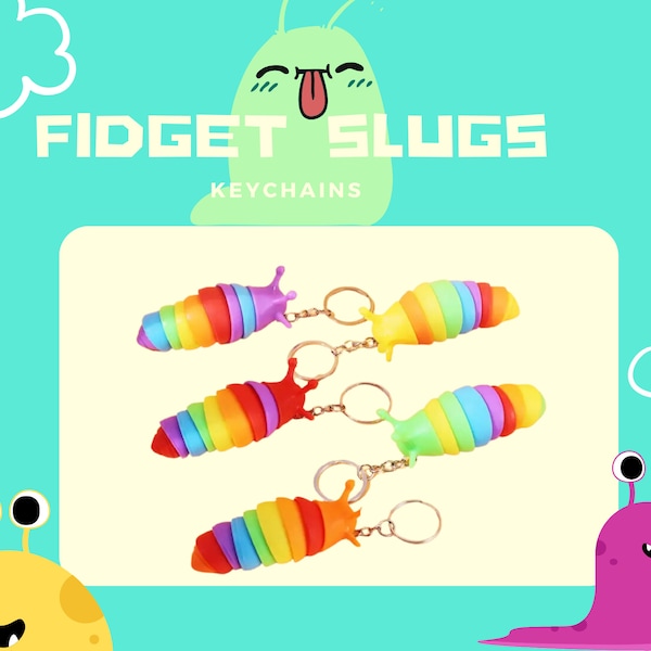 Fidget, Stress Relief. Toy. Small Finger. Slug Fidget. Slug Articulating, Kids and Adults, Slug Keychain, Rainbow