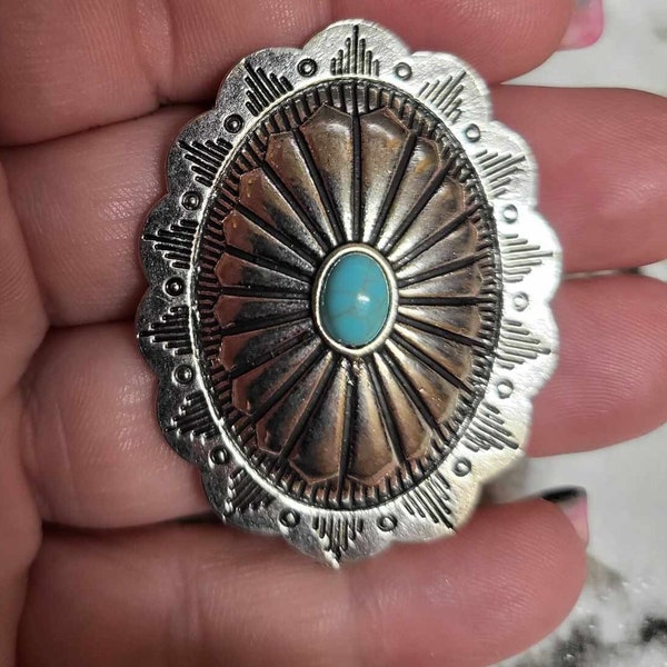Silver Concho, Turquoise, Oval, Freshies, Aztec Bull, Supply, Southwest, Vintage
