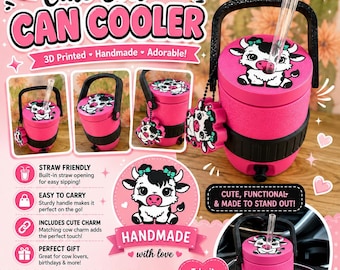 Cute Highland Cow 3D Printed Can Cooler | Pink Cow Lover Gift