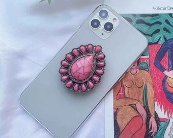 Western Rodeo Phone Holder: Pink Stone Replica, Concho Bling