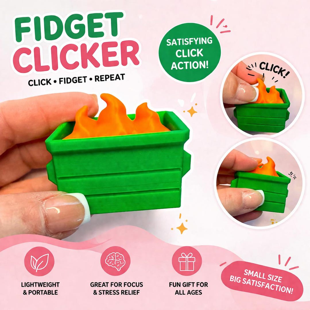 Throw Up Fidget Dumpster Fire Fidget Toy – 3D Printed Stress Relief, Pocket Desk Fidget ...