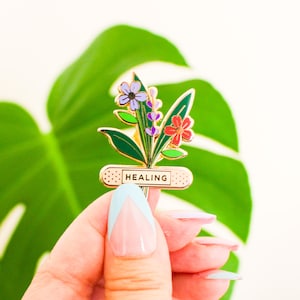 Healing Enamel Pin | Floral Enamel Pin | Mental Health | Self-care gifts | Positive Affirmation | Inspirational | Gentle Reminder | Bandaid
