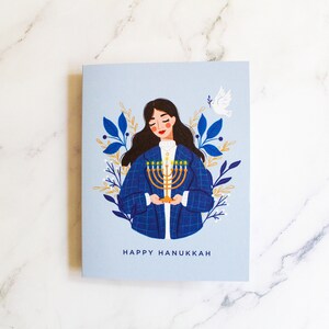 Happy Hanukkah Card Hanukkah Card Menorah Holiday Card Illustration Holidays Chanukah Card Floral Jewish Holidays Dove image 2