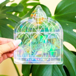 Keep Growing Greenhouse Suncatcher | Window Decal | Rainbow Maker | Suncatcher Sticker | Prism | Plant Lover Gift | Dopamine Decor