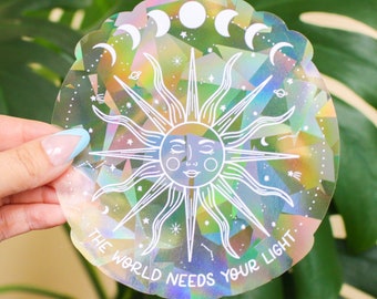 The World Needs Your Light Suncatcher | Window Decal | Rainbow Maker | Suncatcher Sticker | Sun Decor | Prism | Celestial | Dopamine Decor