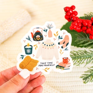 Neem tijd voor jezelf - vinylsticker | Laptopsticker | Sticker waterfles | Geestelijke gezondheid | Vakantiesticker | Zelfzorg | Winter: