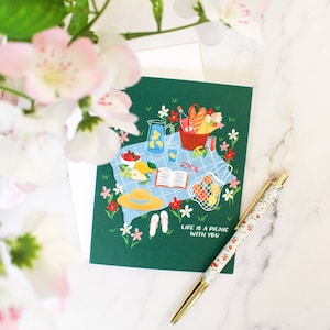 Tarjeta "La vida es un picnic" / Tarjeta de San Valentín / Tarjeta de amor / Ilustración / Inspiradora / Aniversario / Amistad y ánimo / Ilustrada