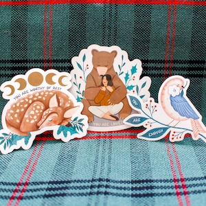 Wald Sticker | Weihnachten | Urlaub | Positive Erinnerungen | Weihnachtsgeschenk | Strumpf Stuffers | Waldtiere | Bär | Hirsch | Vogel