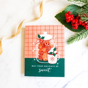 Tarjeta navideña dulce / Tarjeta de Navidad / Galletas de Navidad / Chocolate caliente / Tarjeta navideña / Ilustración / Vacaciones / Que tengas unas dulces vacaciones