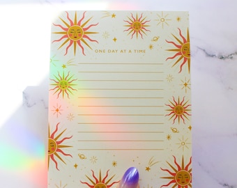 Celestial Sun Notepad | One Day at a Time | Memo | Stationery | Teacher Gift | Positive | Encouraging Affirmation | Mental Health