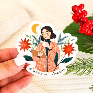 Wees zacht voor jezelf - vinylsticker | Laptopsticker | Waterflessticker | Geestelijke gezondheid | Vakantiesticker | Kerstmis | Winter