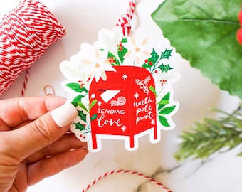 Set di 8 etichette regalo per cassetta postale di Natale / Etichette regalo per le vacanze di Natale fustellate / Cassetta postale / Illustrate e realizzate a mano / Etichetta regalo con spago