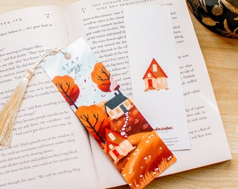 Fall Cottage Bookmark | Cozy fall bookmark | Bookish | Bibliophile Gifts | Illustrated Bookmark | Autumn Bookmark | Cottagecore | Holiday