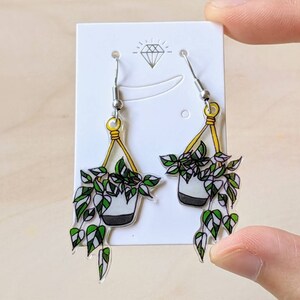 Variegated Pothos Plant Hanging Pot Hypoallergenic Drop Earrings