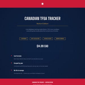 Modello Notion per il monitoraggio del TFSA canadese / Strumento di monitoraggio dei contributi e degli investimenti nel conto di risparmio esente da imposte / Dashboard digitale Notion