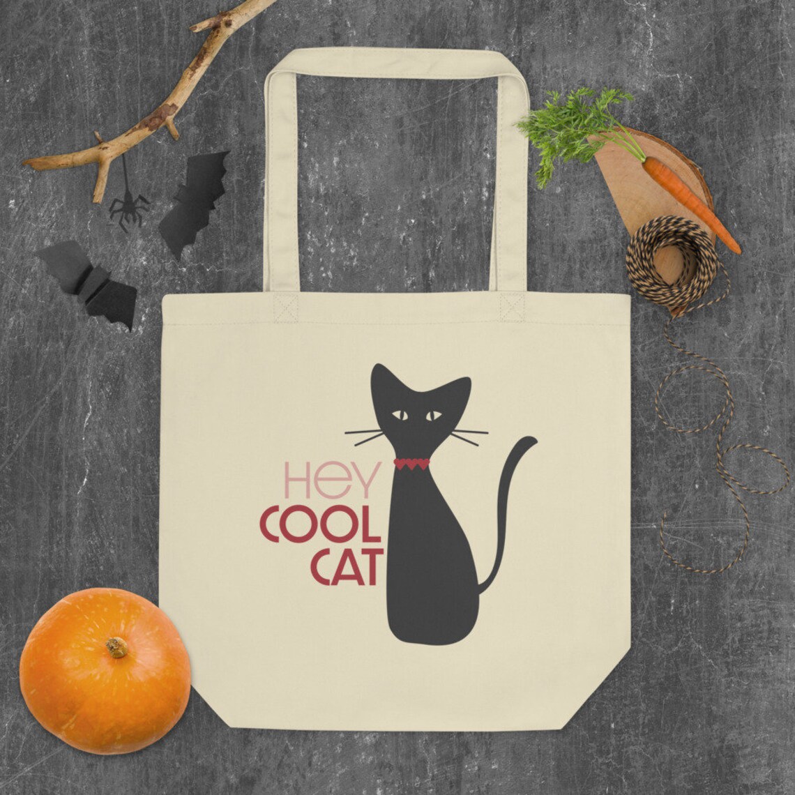 Hey Cool Cat Organic cotton tote bag Black Cat Gift for cat Etsy