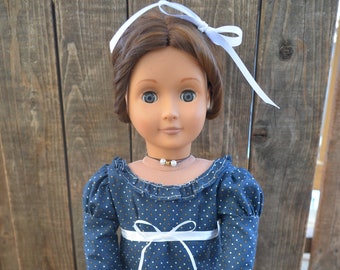 1800 doll dress, hair ribbon, and necklece for 18 inch dolls/Historical.